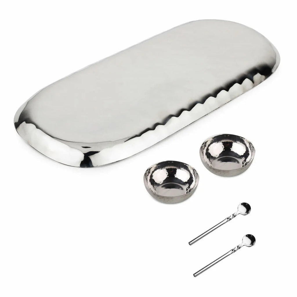 Polished Hammered Stainless Steel 5 PC Condiment Set
